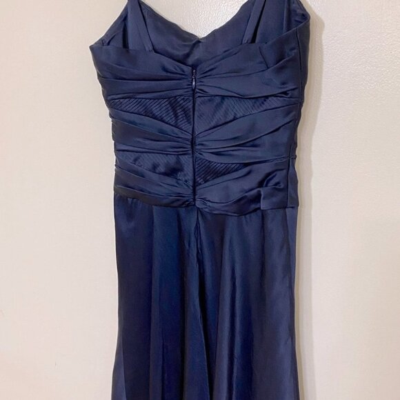Badgley Mischka Navy Blue Silk Midi Dress 0 - Picture 12 of 13